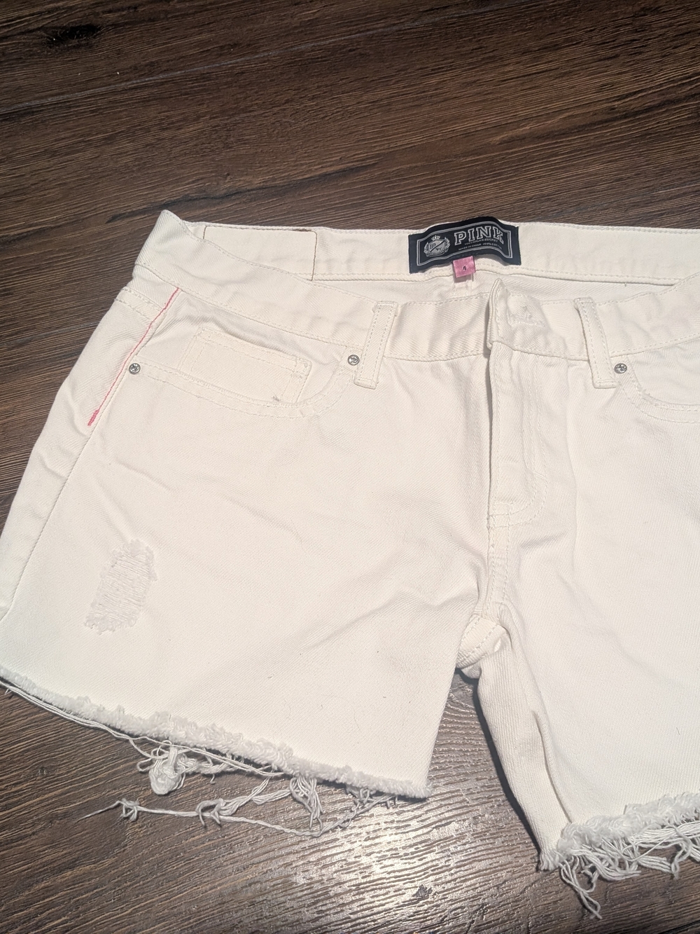 PINK Victoria's Secret White Distressed Cutoff Denim Shorts